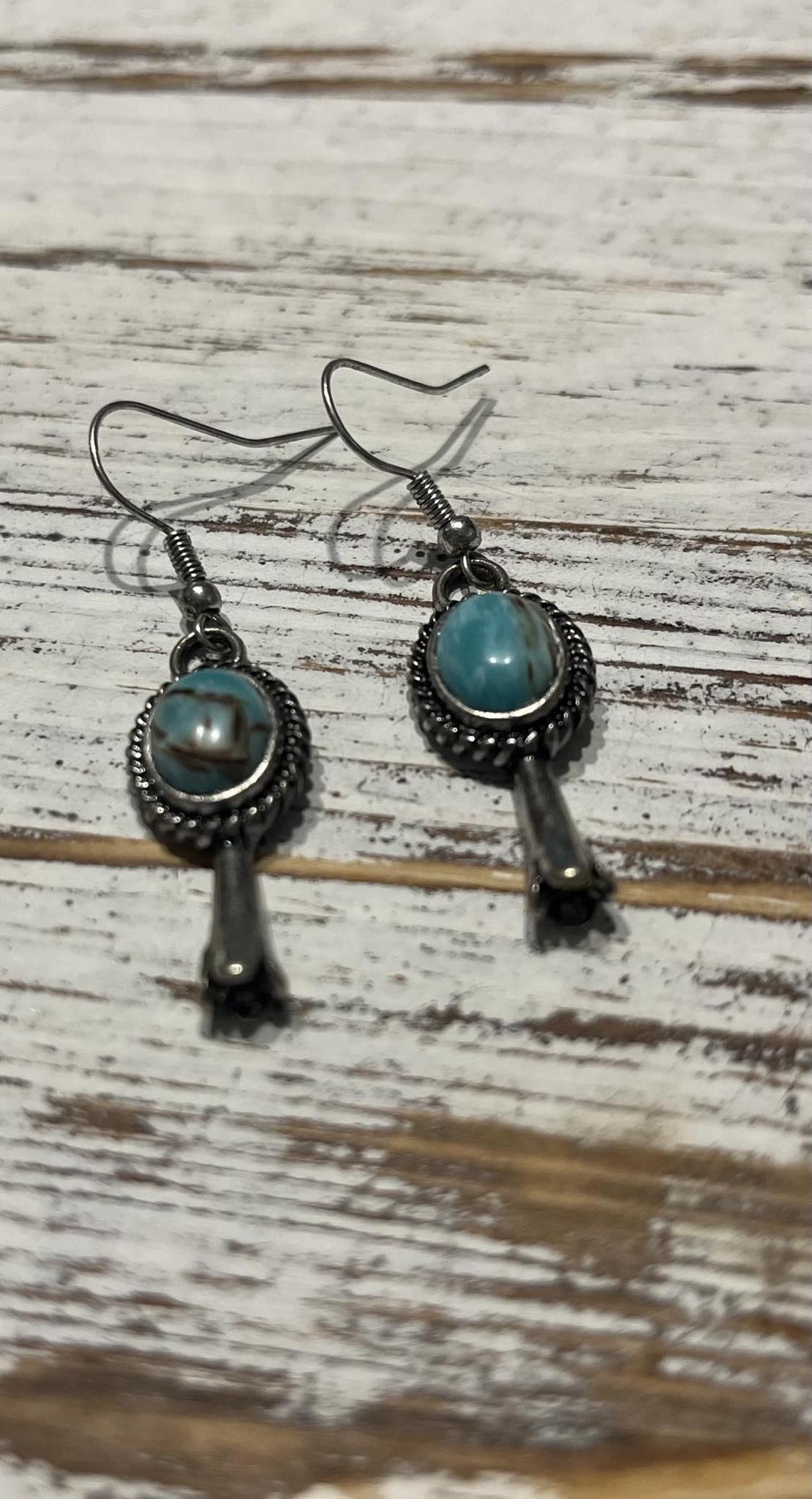 Turquoise Marbled Squash Blossom Earrings