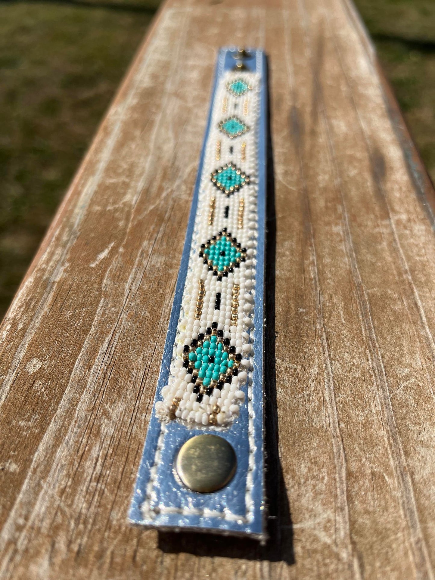 BRIGITTE SILVER AND IVORY SEED BEAD SNAP CUFF BRACELET