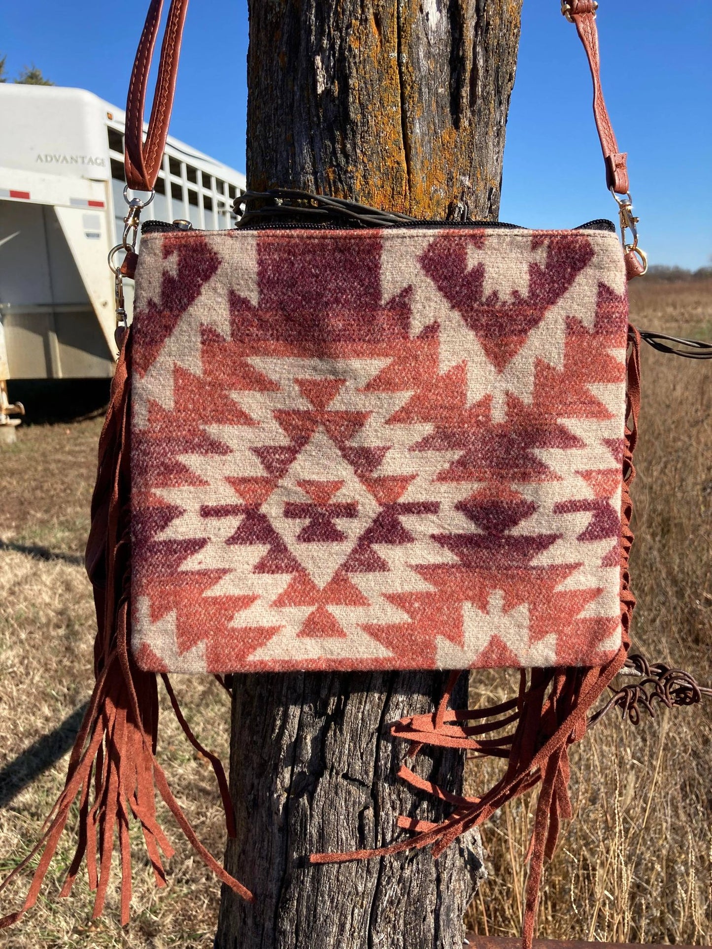 Santa Fe Fringe Crossbody Clutch, Red