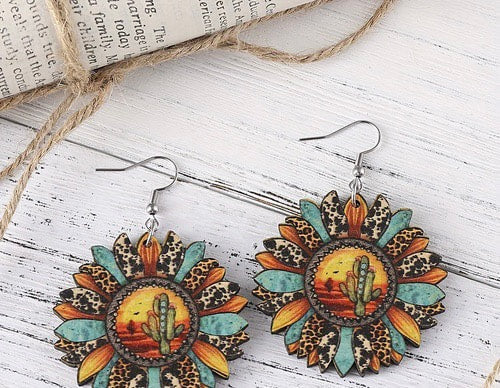 Desert Scene Wood Earrings