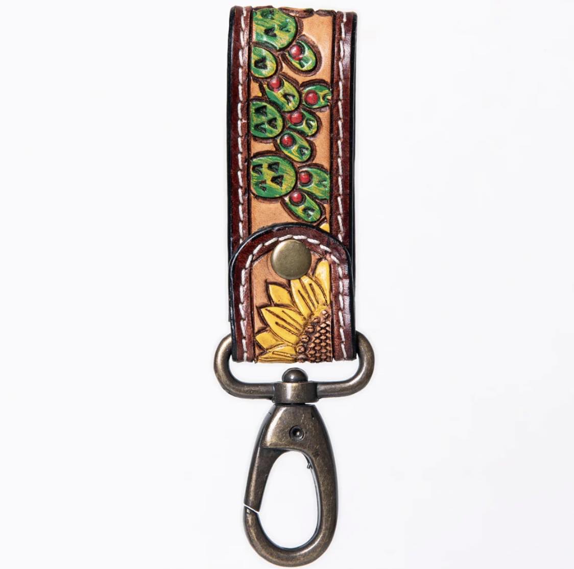 Leather Tooled Wristlet Keychain