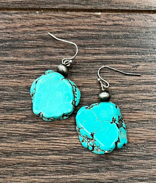 Turquoise Stone Chunk Earrings