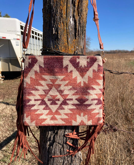 Santa Fe Fringe Crossbody Clutch, Red