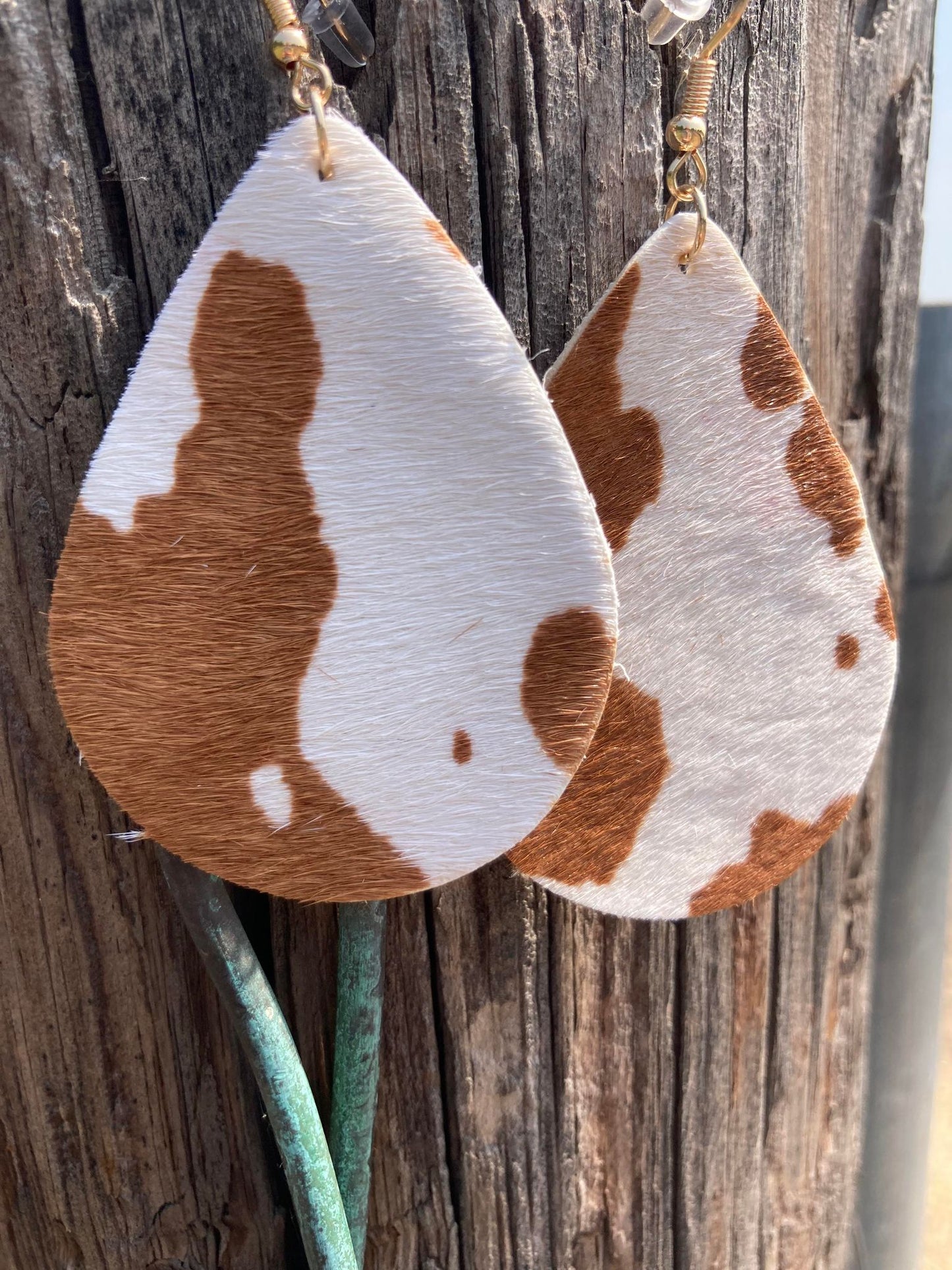 Brown Cowhide Teardrop Earrings