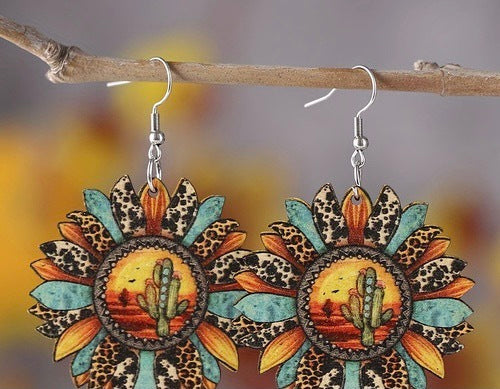 Desert Scene Wood Earrings