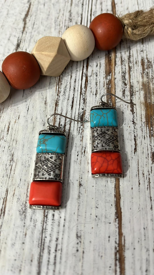 Western Aztec Bar Earrings Turquoise + Orange