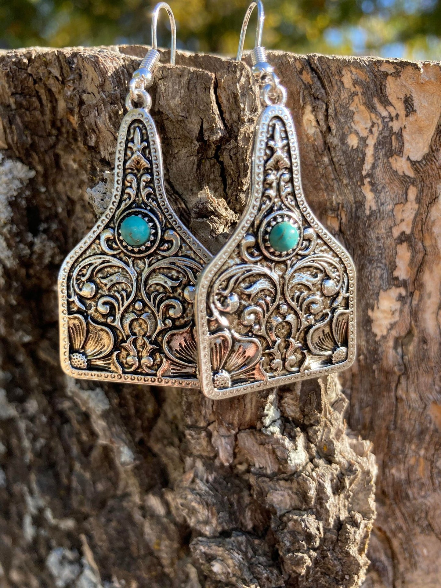 Paisley Textured Cattle Tag Earrings