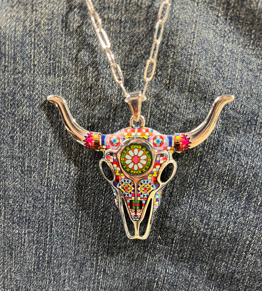 Mosaic Steer Head Necklace