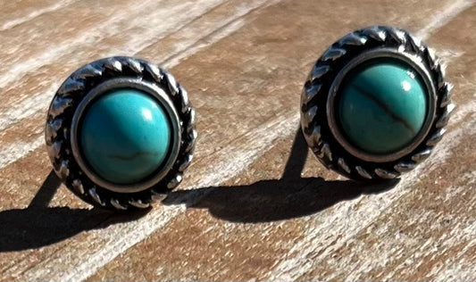 Round Turquoise Stud Earrings