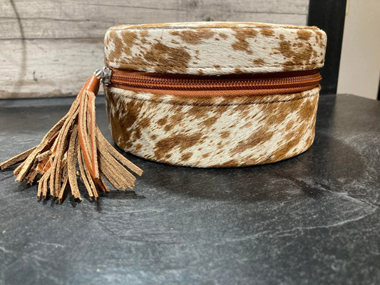 Small Round Authentic Cowhide Jewelry Box