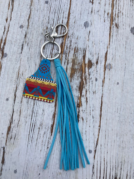 Western Aztec Leather Keychain