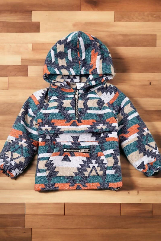 Kids Navy Blue & Orange Aztec Pullover