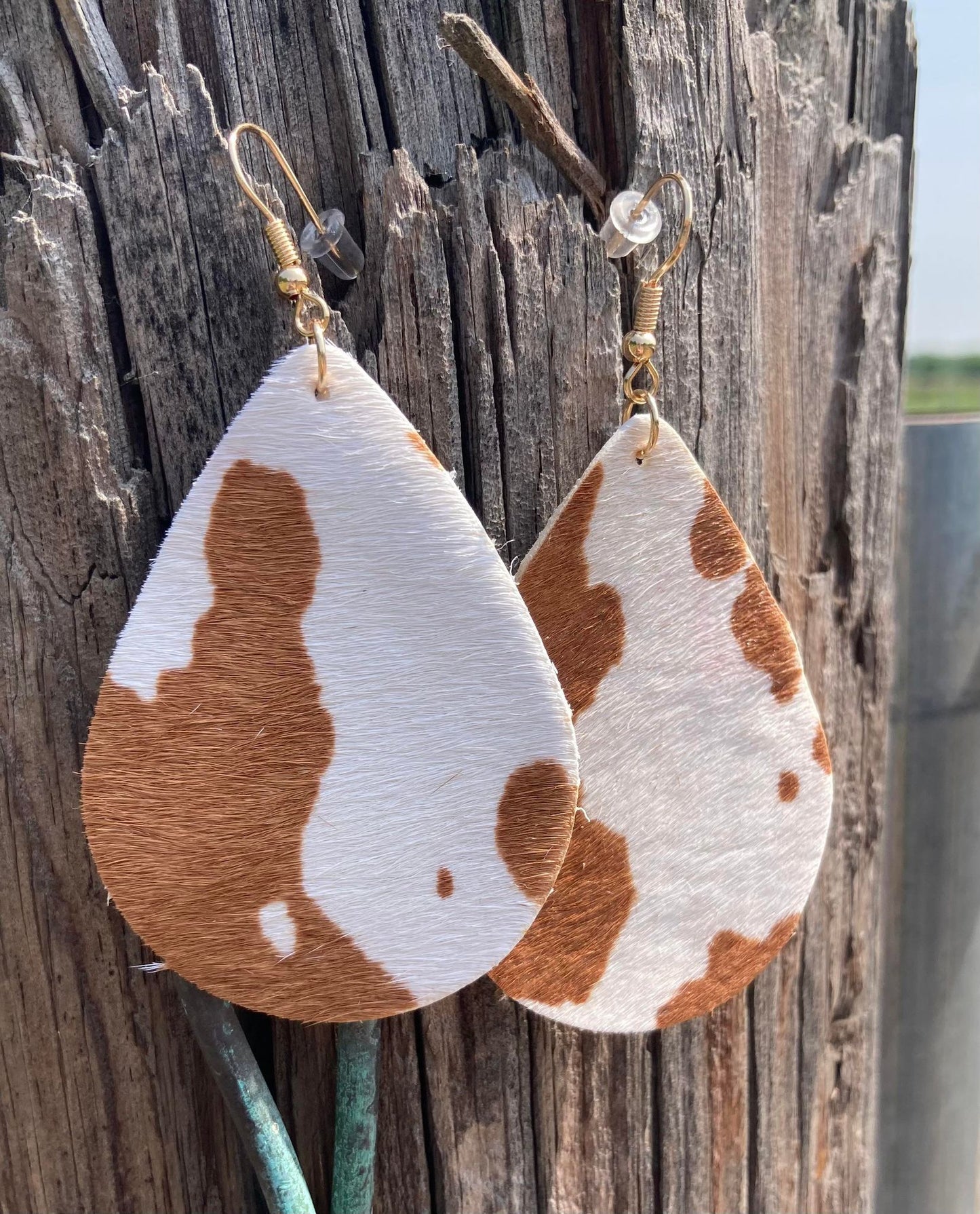 Brown Cowhide Teardrop Earrings