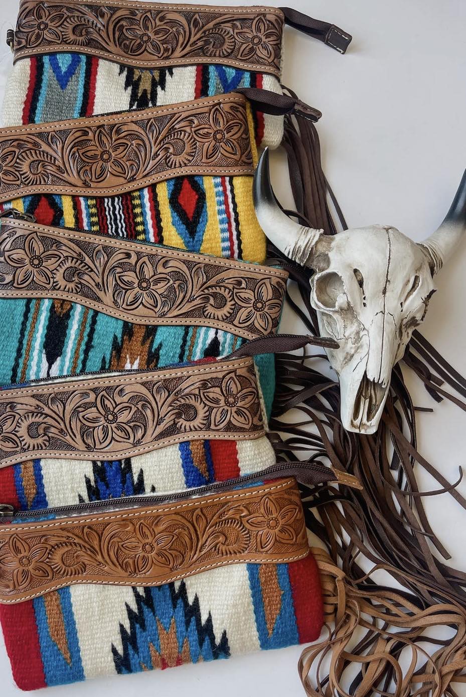 Aztec Tooled Leather Wristlet