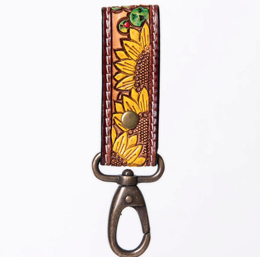 Leather Tooled Wristlet Keychain