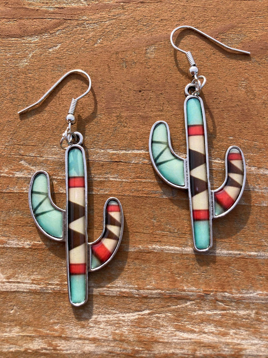 Retro Turquoise Cactus Dangle Earrings